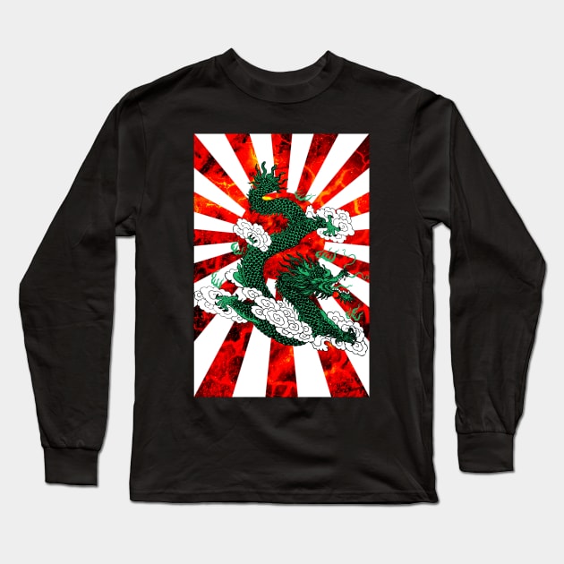 Japan Rising Sun Green Dragon Long Sleeve T-Shirt by PoizonBrand